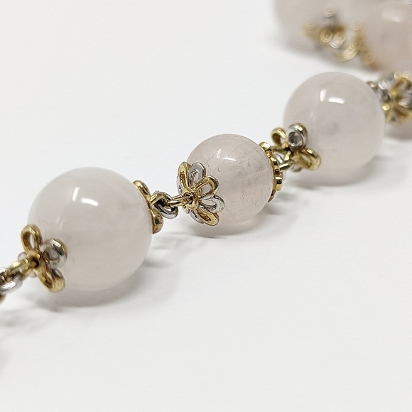 chapal zenray sterling silver gold two tone rose quartz bead bracelet 925 - Picture 2 of 10